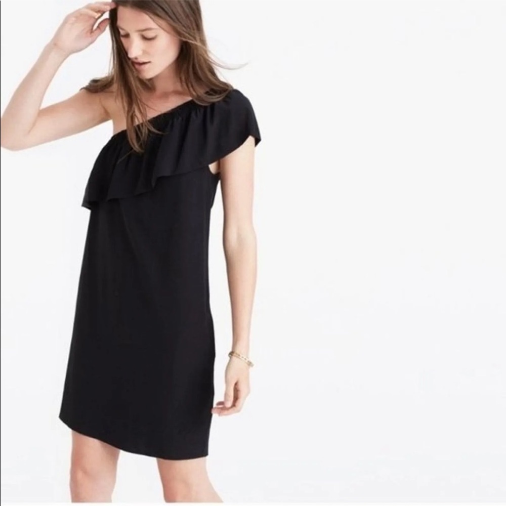 MADEWELL silk dress size 0 black one shoulder ruffle mini dress